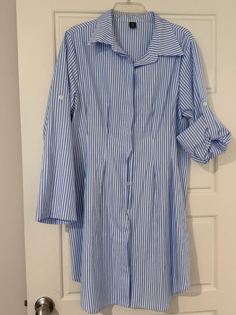 SHEIN Blue and White Striped Mini Shirt Dress